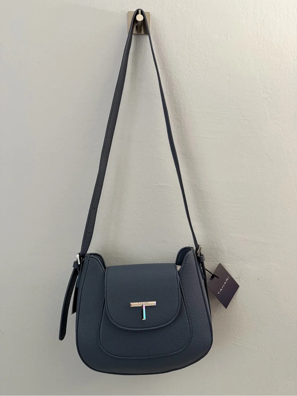Tahari Fulton faux leather crossbody bag blue